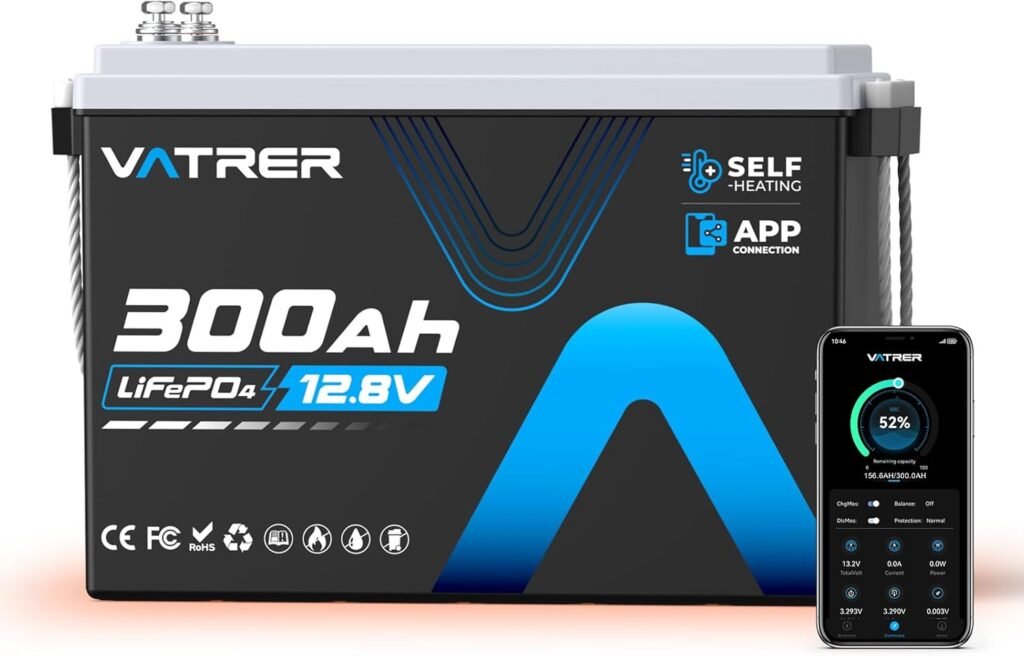 12V 300AH Mini Lithium Battery with Self-Heating  APP Monitoring, Deep Cycle Rechargeable LiFePO4 Battery, Low/High Temp Cut off, Built-in 200A BMS,Perfect for RV, Camping, Off-Grid Applications